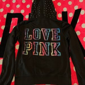 💗 VS PINK 💗 Rainbow Rhinestone Hooode Jacket Med